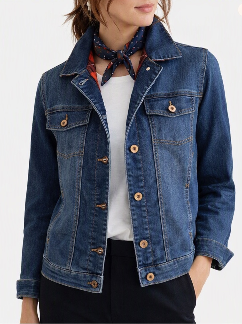 🆕 Parasuco Women’s Denim Jean Jacket Red Plaid Lined Medium Blue Wash